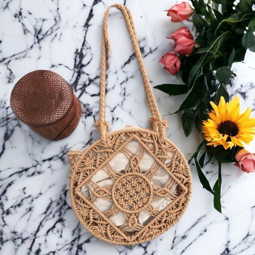 Shein NWT Hollow Out Circle Bag Neutral Color - Picture 2 of 14